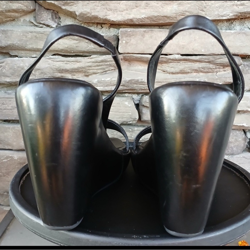 Prada Black Leather Wedge Sandals - Picture 6 of 8